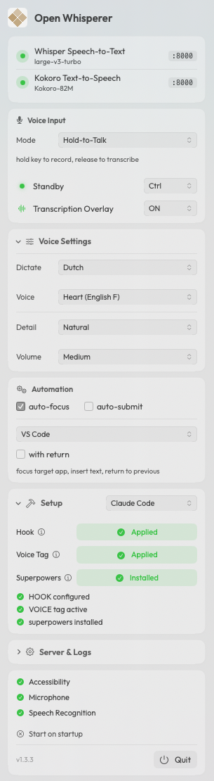 Open Whisperer menubar app
